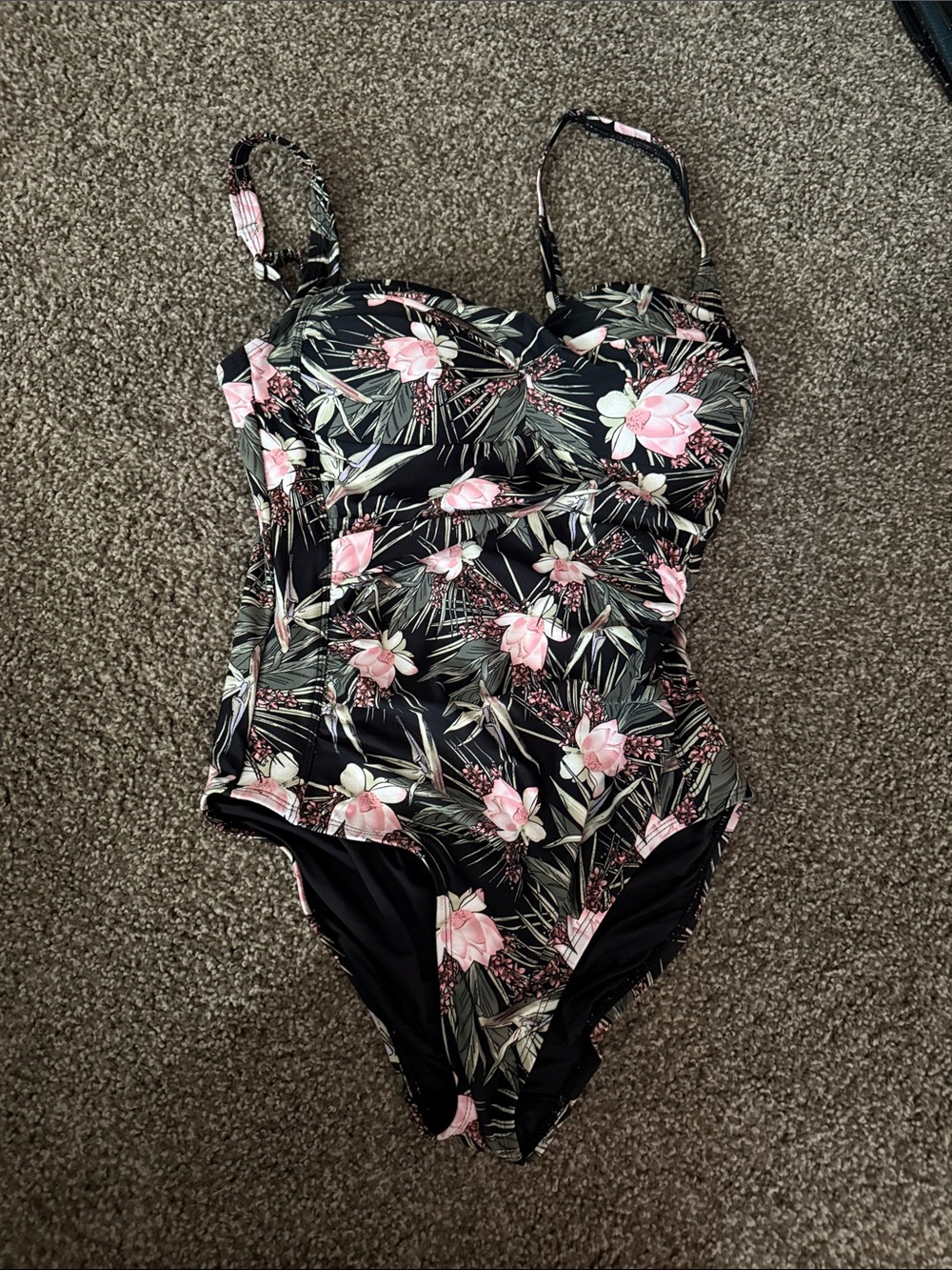 Niptuck Swim Floral Black One-Piece Swimsuit with Pink Blooms